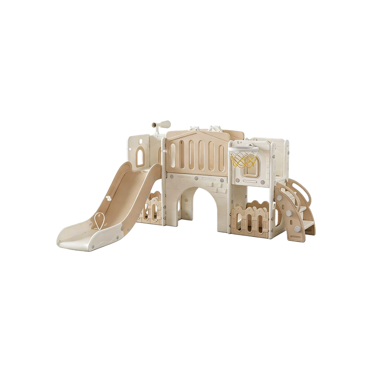 Beige Speeltoestel Toren XL with slide and basketball hoop for toddlers and preschoolers