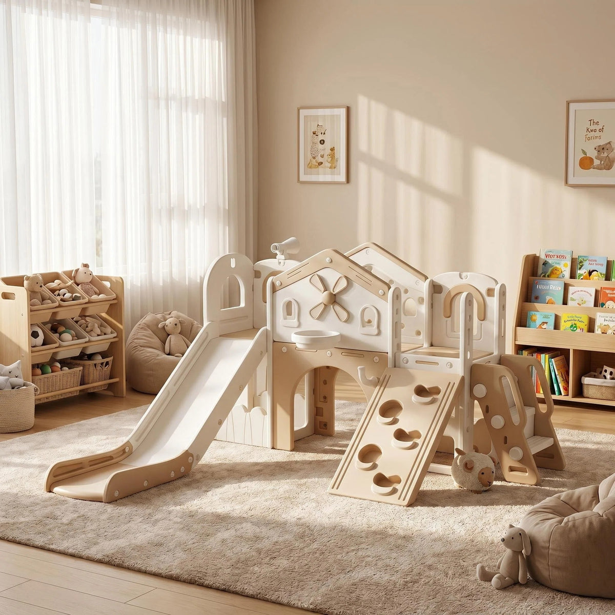 Speeltoestel Toren Holland XL met Glijbaan en Klimwand - Beige | Russle