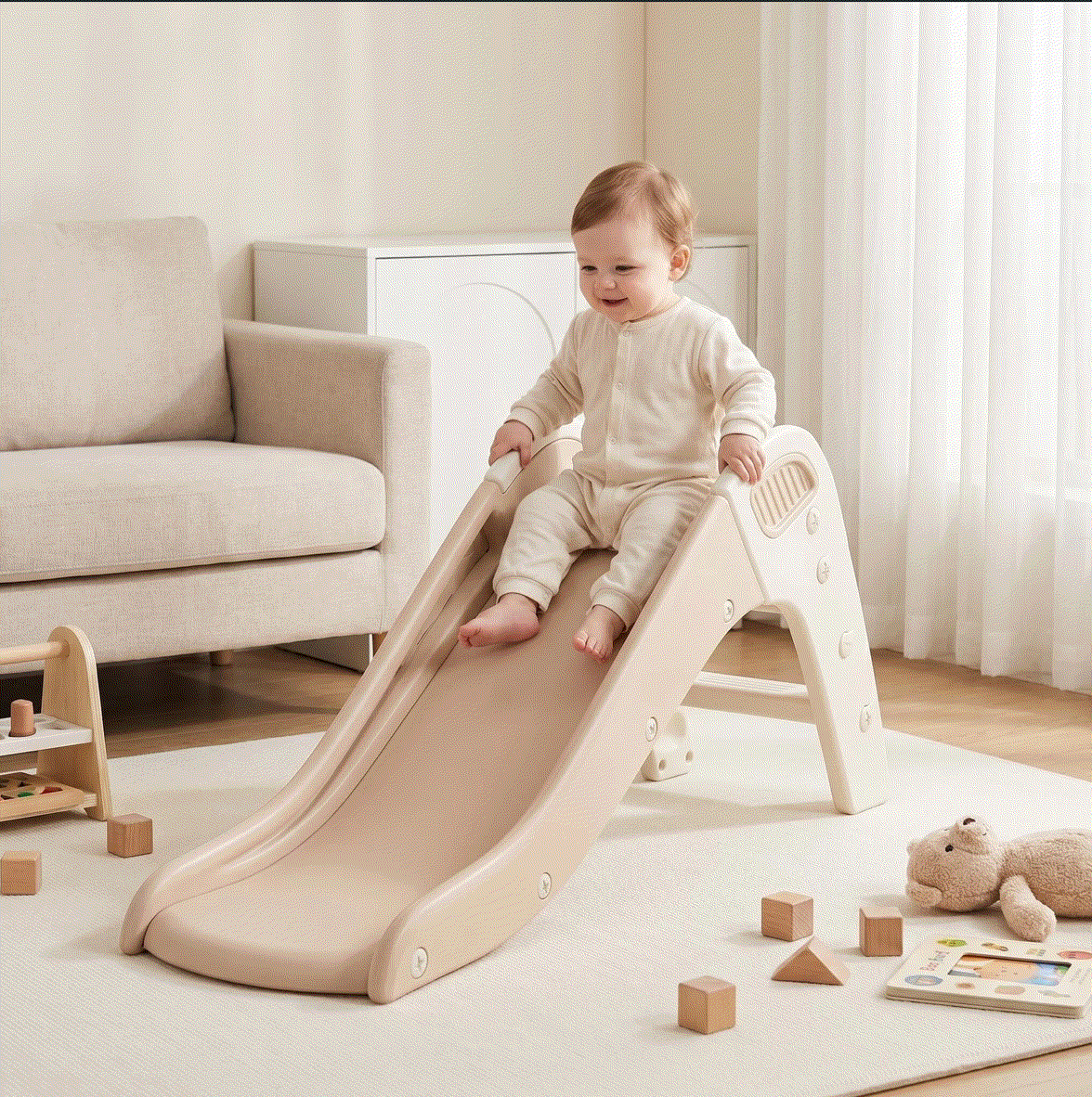 Glijbaan Peuter Modern beige/crème duurzaam kunststof binnen en buiten speelgoed