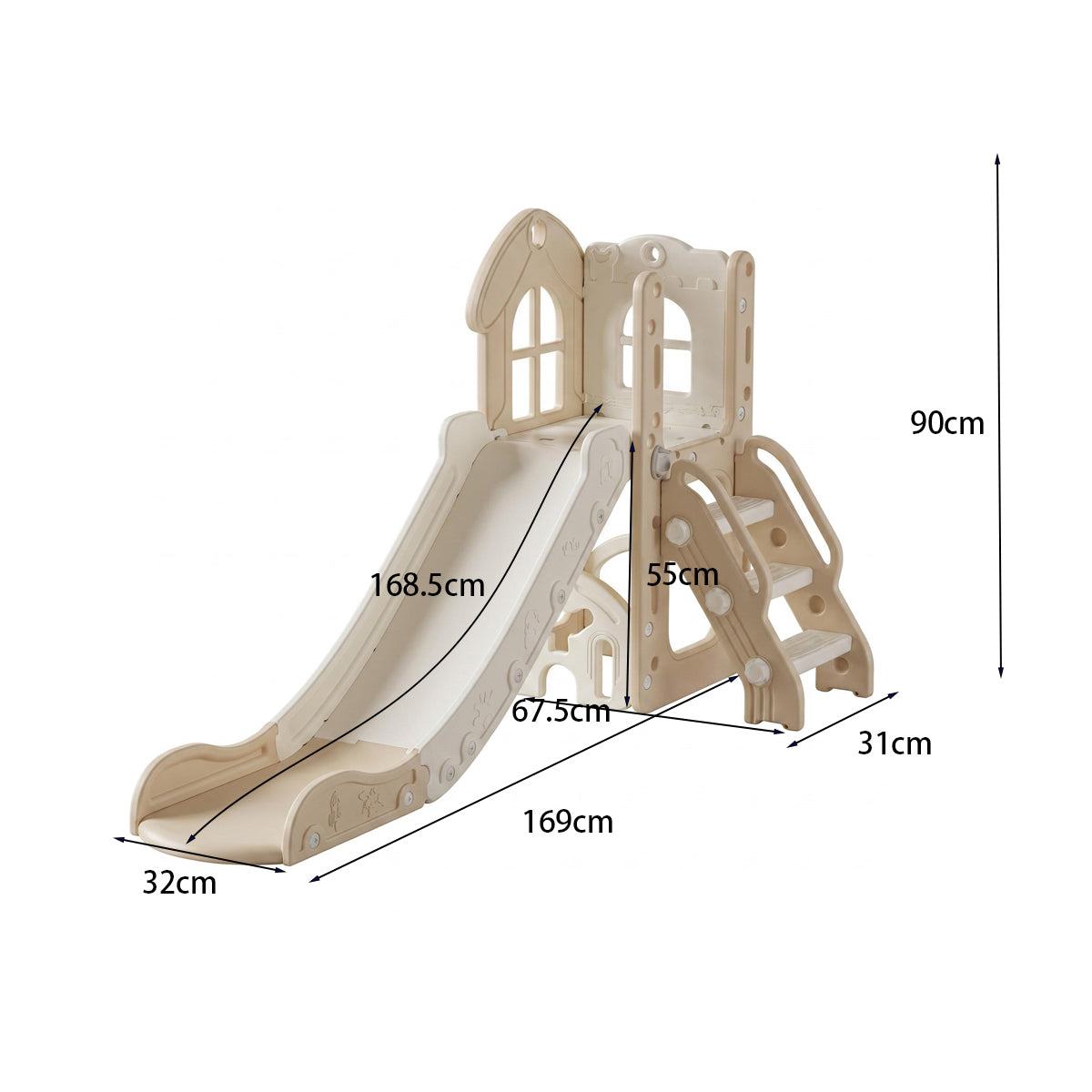 Speeltoestel Toren Natural met Glijbaan - Beige, beige kunststof speeltoren met trap, verhoogd platform en lange glijbaan.