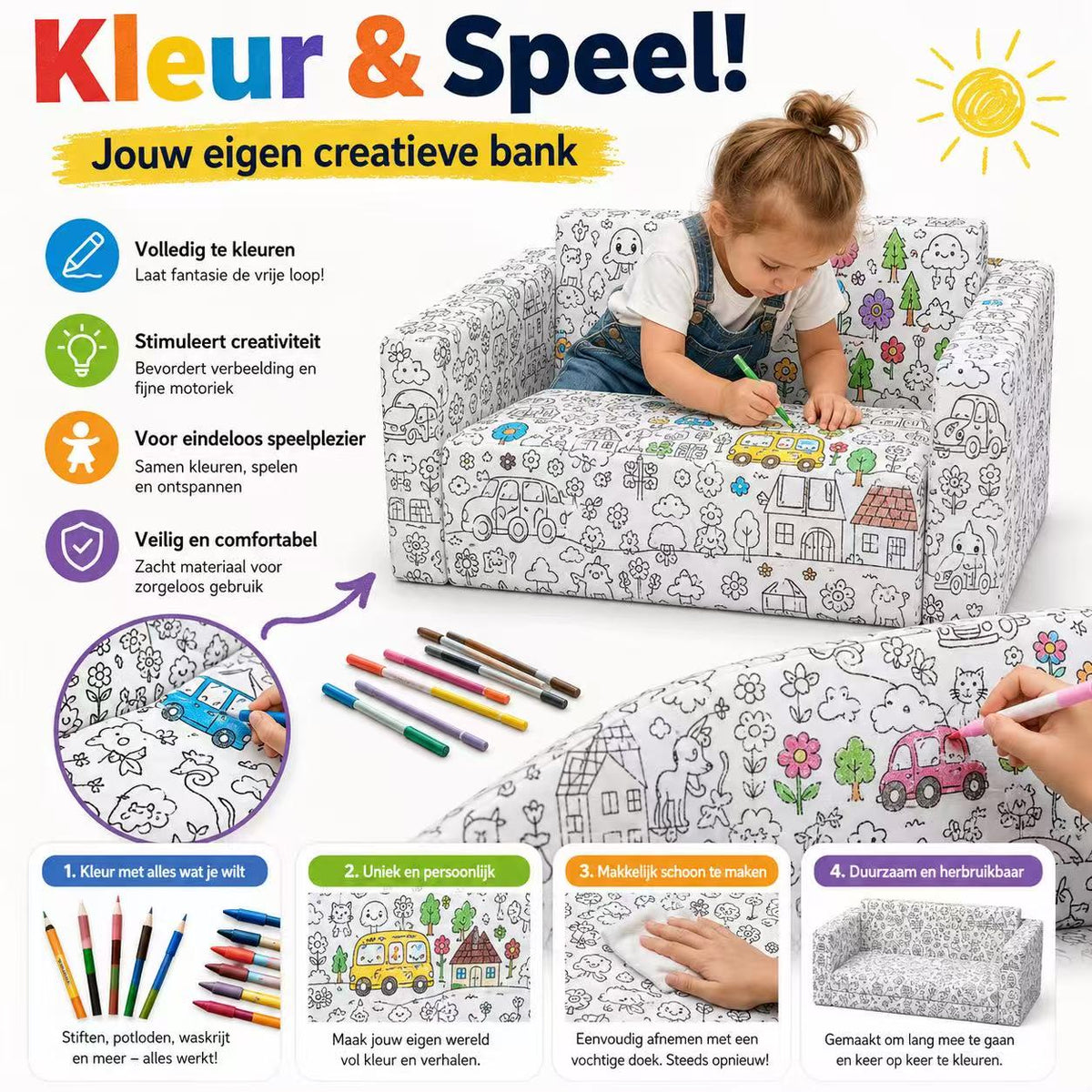 Kinderfauteuil Zelfinkleurbaar Auto | Russle