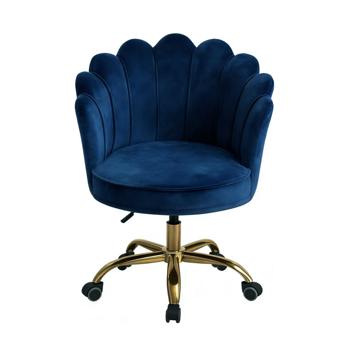 Velvet Schelp Bureaustoel Blauw met Goudkleurig onderstel | Russle